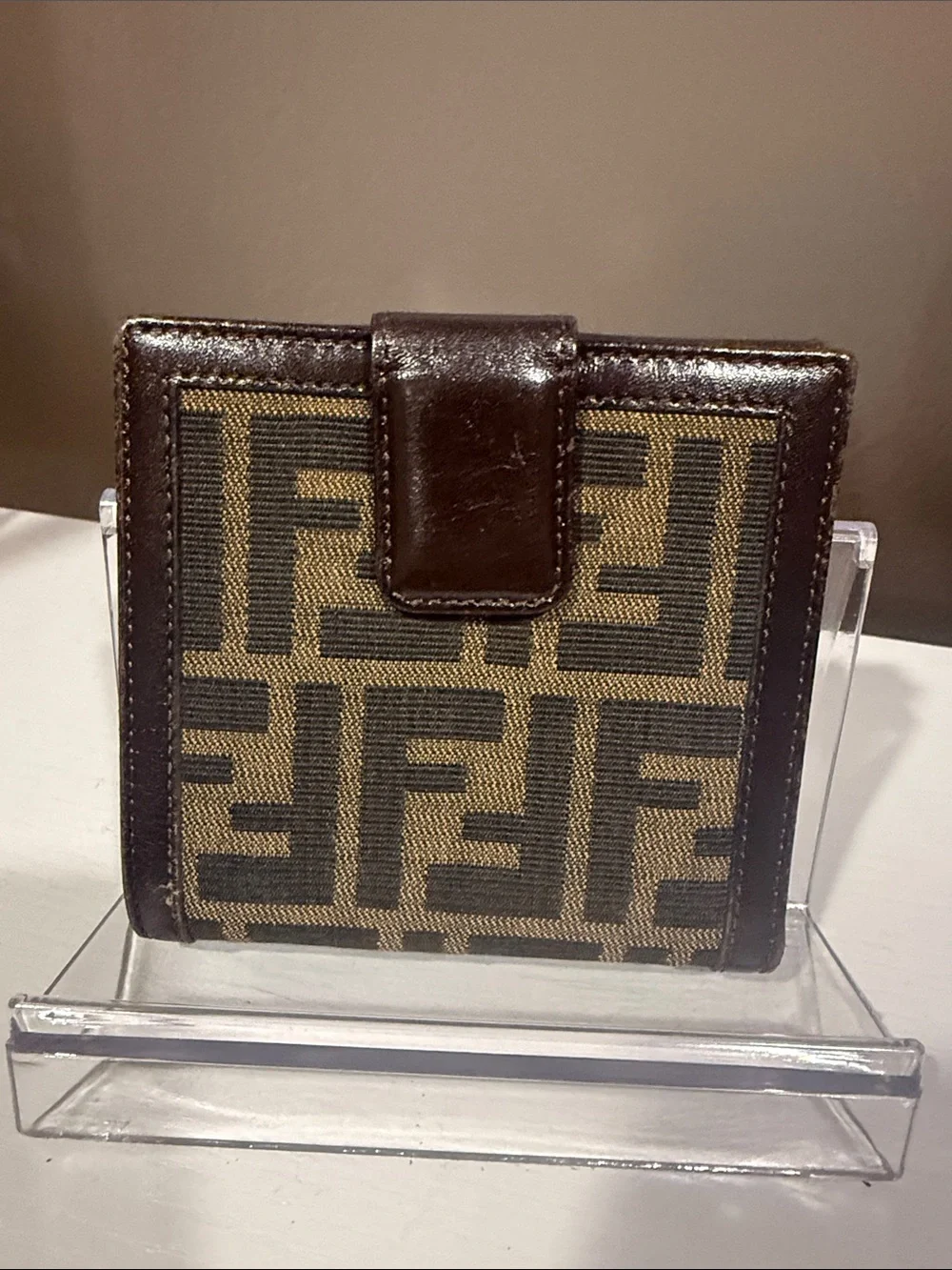 Fendi Brown and Tan FF Logo Compact Wallet